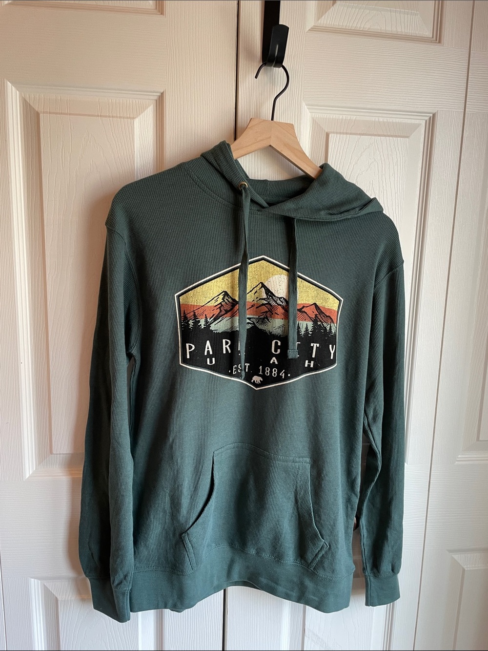 Park City Utah - Lightweight Graphic Pullover Hoodie in Forest Green